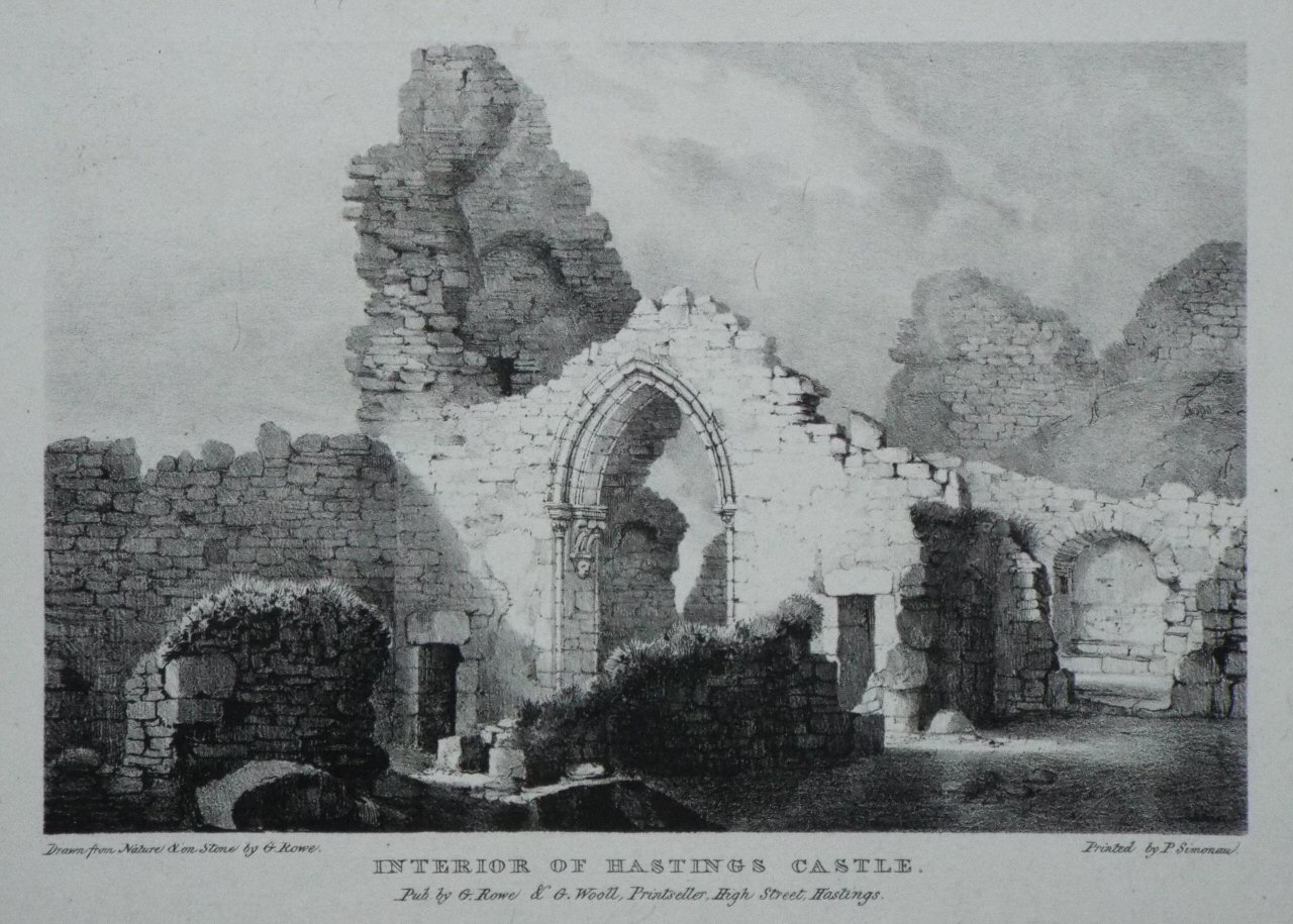 Lithograph - Interior of Hastings Castle. - Rowe